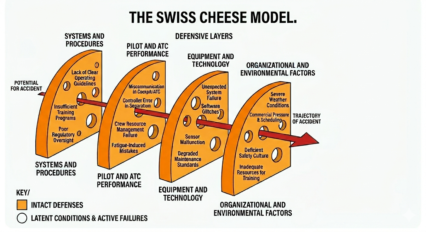 Swiss cheese model — when every layer of defence has a hole